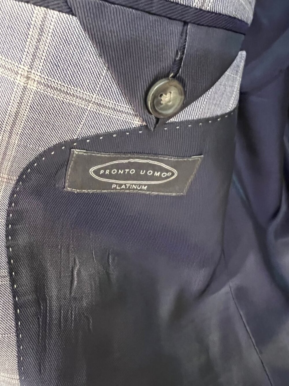 Pronto Uomo Platinum Sport Coat 52L Blue Gray Plaid Wool Blazer Two Button - Picture 2 of 4